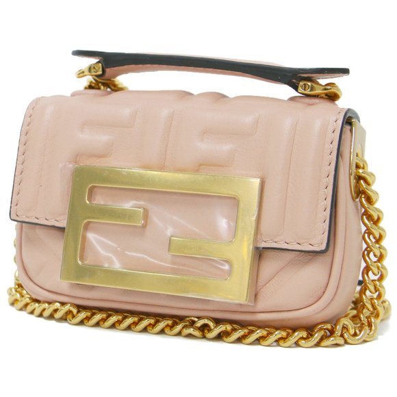 FENDI Handbags - FENDI Bag Shoulder 2WAY Pink Gold Mini Flap FF Pattern Embossed Leather Nano ...